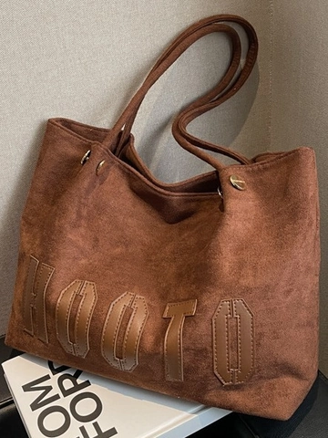 Borsa Tote in Pelle PU di Grande Capacità per Donna Borsa a Tracolla Vintage con Applicazione di Lettere per Pendolari Scuola