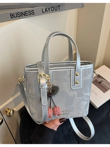 Women Fashion PU Leather Bucket Bag Mini Marble Pattern Crossbody Bag With Cherry Pendant Adjustable Strap Handbag