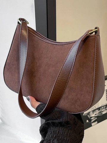 Minimalist Suede PU Leather Underarm Bag For Women Vintage Hobo Shoulder Bag With Adjustable Strap Solid Color Handbag