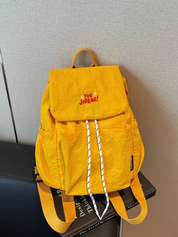 Trendy Large Capacity Casual Nylon Backpack For Women Letter Embroidery Drawstring Schoolbag For Students Travel Daypack