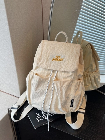Trendy Large Capacity Casual Nylon Backpack For Women Letter Embroidery Drawstring Schoolbag For Students Travel Daypack