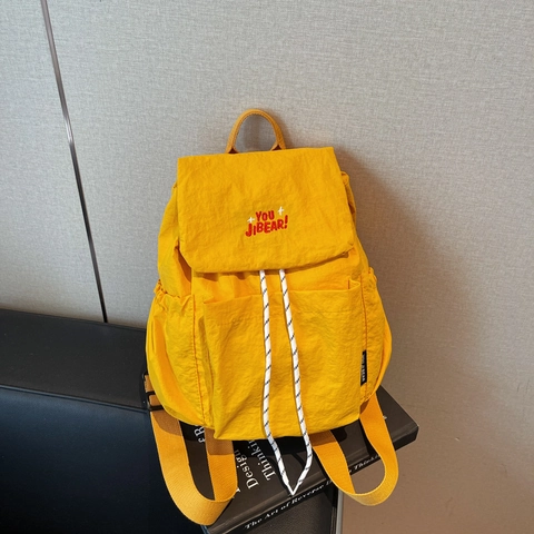 Women Large Capacity Nylon Backpack Drawstring Flap School Bag Korean Style Laptop Backpack For Travel Commute Students