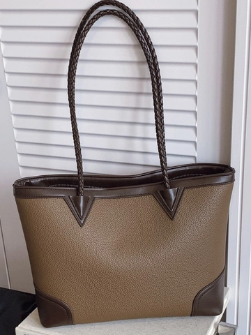 Große Kapazität PU Leder Einkaufstasche Für Damen Mode Kontrastfarbe Lychee Muster Pendler Schultertasche Mit Gewebtem Griff