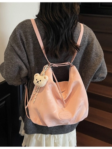 Women Large Capacity PU Hobo Bag With Plush Bear Pendant Versatile Soft Shoulder Tote Bag For Daily Commute Fashion Crossbody Handbag