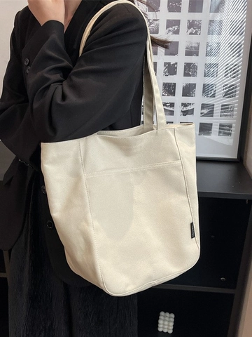 Damen Große Kapazität Canvas Tragetasche Minimalistisch Reißverschluss Schultertasche Lässig Student Schultasche Mode Handtasche