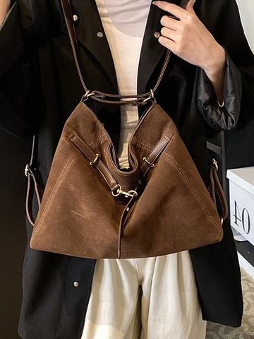Women Large Capacity Frosted PU Leather Tote Bag Vintage Minimalist Underarm Shoulder Bag With Decorative Belt For Commute