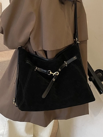 Women Large Capacity Frosted PU Leather Tote Bag Vintage Minimalist Underarm Shoulder Bag With Decorative Belt For Commute