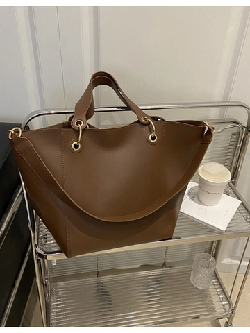 Vintage Damen Große Kapazität Tragetasche Minimalistisch PU Leder Schultertasche Mit Passender Innentasche Pendler Handtasche Büro