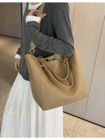 Vintage Damen Große Kapazität Tragetasche Minimalistisch PU Leder Schultertasche Mit Passender Innentasche Pendler Handtasche Büro