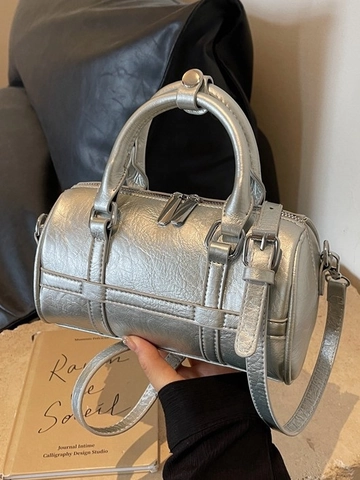 Women Casual PU Leather Boston Shoulder Bag Fashion Soft Pillow Shape Handbag With Detachable Strap Solid Color Crossbody Purse