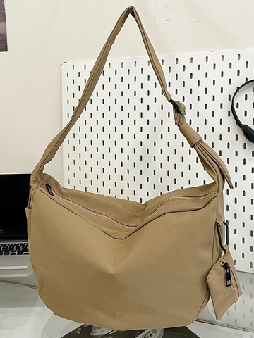 Women Large Capacity Nylon Crescent Shoulder Bag Fashion Casual Solid Color Crossbody Bag With Detachable Mini Pouch