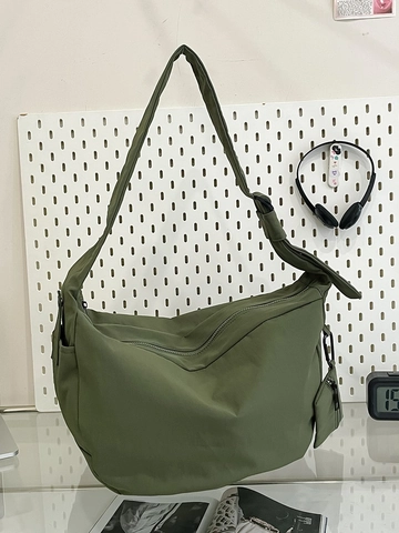 Women Large Capacity Nylon Crescent Shoulder Bag Fashion Casual Solid Color Crossbody Bag With Detachable Mini Pouch