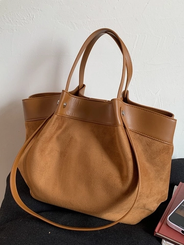 Bolso Tote de Mujer Gran Capacidad de Cuero PU Gamuza Costuras Moda Color en Contraste Bolso de Hombro para Diario