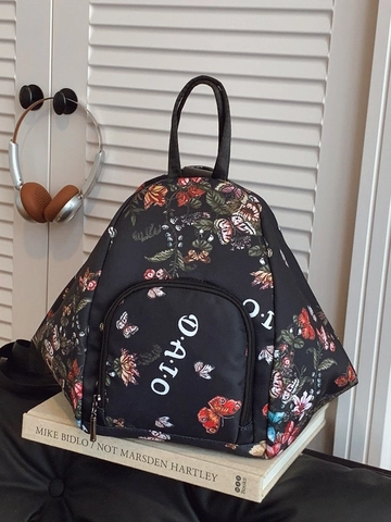 Zaino da Donna alla Moda con Stampa Floreale e Farfalle Leggero Borsa a Tracolla Casual per Viaggi con Design a Lettere