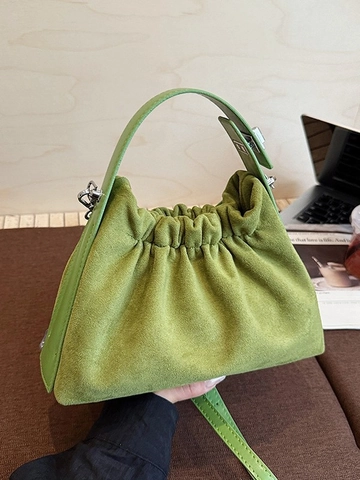 Women's Vintage Suede Pleated Shoulder Bag Large Capacity Crossbody Cloud Bag Minimalist Handbag For Daily Commuting Office