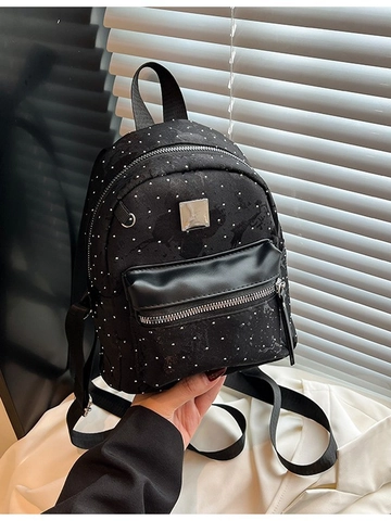Mochila de Moda Mini para Mujer Nailon Lunares con Strass Impermeable Casual Bolso Escolar para Niñas Mochila Diaria