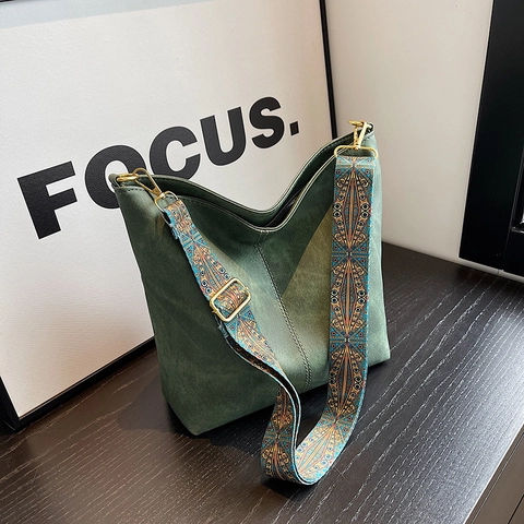 Retro PU Leder Tote Bag Große Kapazität Für Damen Mit Böhmisch Ethno Breit Schultergurt Einfach Casual Schultertasche Pendeltasche