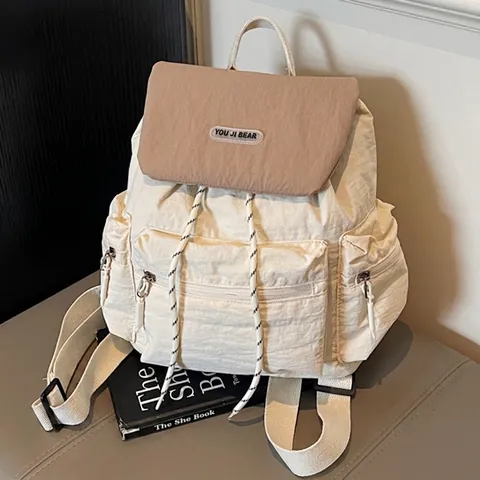 Mode Casual Rucksack Große Kapazität Für Studenten Schule Reisen Pendeln Nylon Multi Tasche Rucksack Mit Kordelzug Klappe