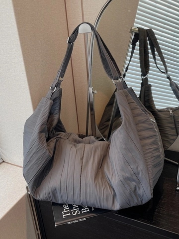 Bolso de Hombro Plisado de Gran Capacidad para Mujer Bolso Tote Acolchado de Moda Color Sólido Bolso Hobo Casual