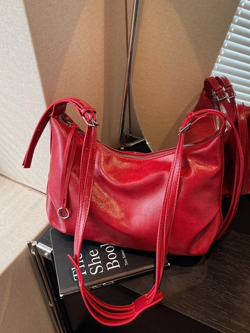 Women Large Capacity Soft PU Leather Tote Bag Minimalist Hobo Shoulder Bag Vintage Glossy Crossbody Bag For Daily Commute