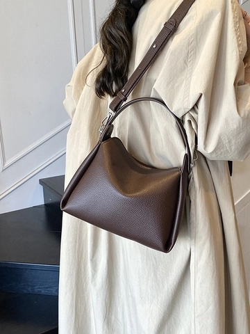Vintage Litchi Grain PU Crossbody Bag Women Fashion Soft Small Square Handbag Pleats Shoulder Bag For Daily Commuting