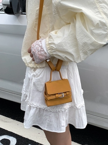 Bolso de Bandolera Cuadrado Mini de Moda para Mujer de Cuero PU con Asa Superior Bolso de Mensajero Pequeño con Detalle de Hebilla