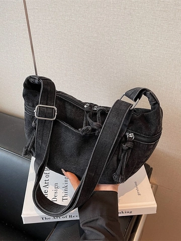 Borsa a Tracolla da Donna in Denim Lavato Vintage Casual Half Moon Hobo Borsa a Spalla Cerniere Multiple Nappina Borsa Dumpling