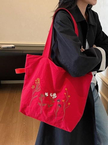 Fashion Large Capacity Commuter Shoulder Tote Bag For Women Floral Embroidery PU Leather Underarm Bag Daily Travel Bag