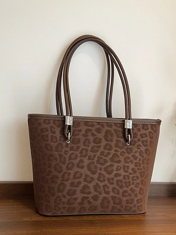 Women Leopard Print PU Leather Tote Bag Large Capacity Shoulder Bag Retro Fashion Commuting Handbag For Office Outdoor Women