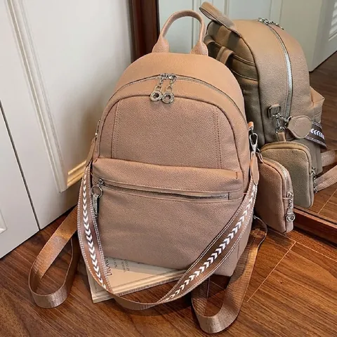Fashion PU Leather Backpack Women Casual Lightweight Travel Bag With Detachable Coin Purse Ladies Schoolbag