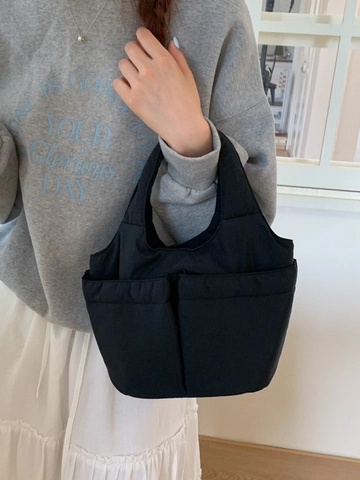 Borsa a Mano da Donna Casual Trapuntata con Tasche Multiple Leggera Borsa a Secchiello per Pendolari Grande Capacità Stile Giapponese