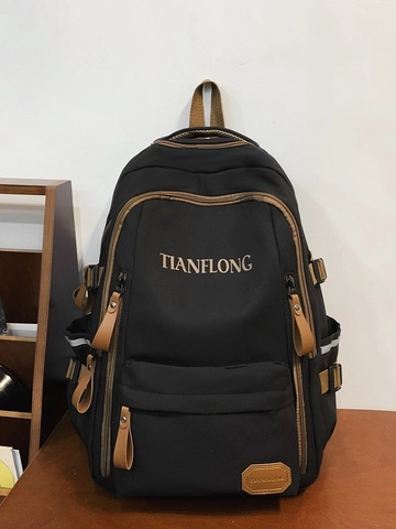 Unisex Große Kapazität Nylon Wasserdicht Rucksack Trendy Buchstabendruck College Student Schultasche Mehrfachtaschen Laptop Rucksack