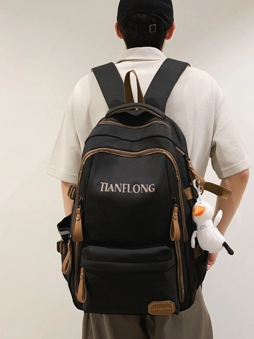 Unisex Große Kapazität Nylon Wasserdicht Rucksack Trendy Buchstabendruck College Student Schultasche Mehrfachtaschen Laptop Rucksack