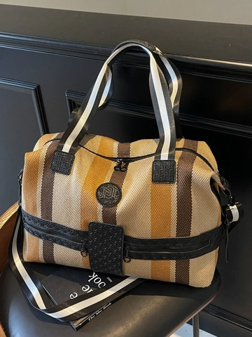 Large Capacity Striped Canvas Travel Bag Fashion Shoulder Duffle Bag Portable Fitness Gym Weekend Bag Tote For Men Women