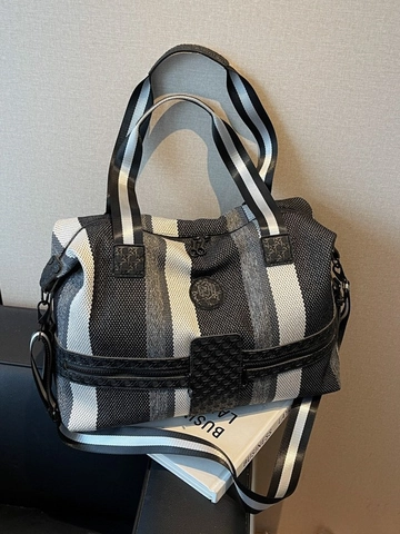 Large Capacity Striped Canvas Travel Bag Fashion Shoulder Duffle Bag Portable Fitness Gym Weekend Bag Tote For Men Women