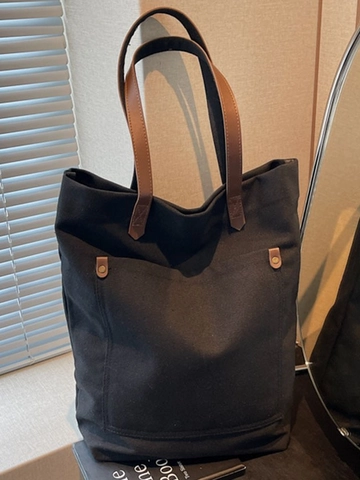Grand Sac Fourre-tout en Toile pour Femme Style Japonais Minimaliste Sac à Bandoulière Décontracté avec Décoration de Rivets