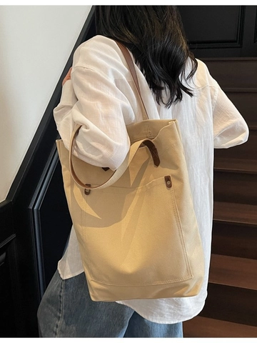 Grand Sac Fourre-tout en Toile pour Femme Style Japonais Minimaliste Sac à Bandoulière Décontracté avec Décoration de Rivets