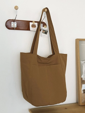 Large Capacity Nylon Tote Bag Pleated Casual Shoulder Bag With Front Pocket Japanese Style Commuter Handbag For Women
