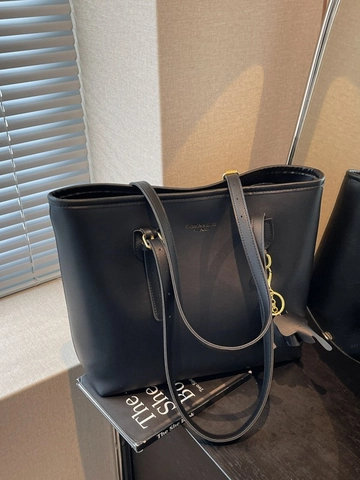 Sac Cabas Femme en Cuir PU Grande Capacité Avec Pendentif Éléphant Surpiqûres Contrastées Sac à Épaule pour Navette Étudiante Femme