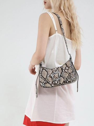 Sac Sous le Bras pour Femme Imprimé Serpent Sac Bandoulière en Cuir PU Mode Boucle Argentée Vintage Sac à Épaule