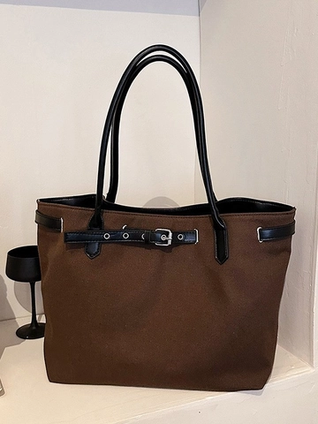 Sac Fourre-Tout en Toile pour Femmes Grande Capacité Minimaliste Sac à Bandoulière avec Boucle de Ceinture Design Vintage Sac à Main Décontracté
