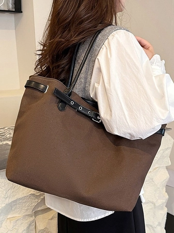 Sac Fourre-Tout en Toile pour Femmes Grande Capacité Minimaliste Sac à Bandoulière avec Boucle de Ceinture Design Vintage Sac à Main Décontracté