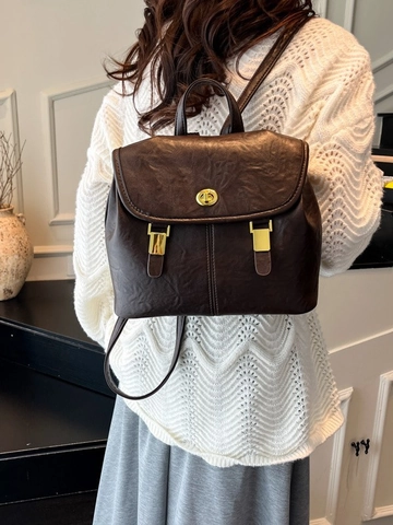 Women Vintage PU Leather Backpack Retro Solid Color Shoulder Bag With Gold Hardware Fashion Daily Work Commute Office Backpack