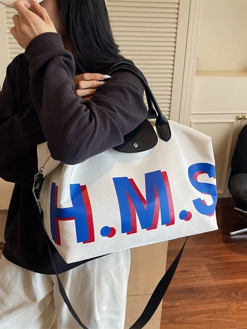 Borsa Tote in Tela da Donna Grande Capacità Stampa di Lettere Borsa a Tracolla Semplice Pendolarismo Quotidiano Viaggio