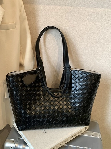 Große Kapazität Geflochtene PU Leder Tragetasche Für Damen Vintage Intrecciato Muster Schultertasche Pendler Mode Handtasche