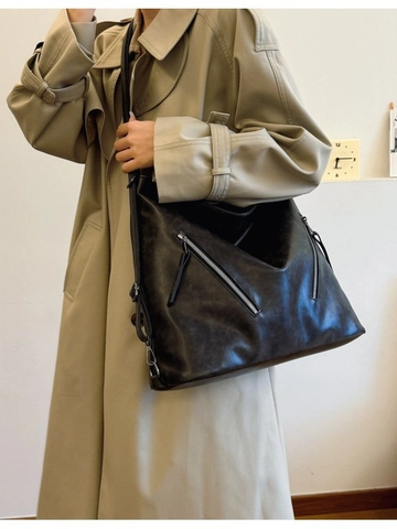 Women Large Capacity Retro PU Leather Hobo Bag Metal Zipper Decor Multi-purpose Shoulder Tote Bag Casual Commuting Handbag