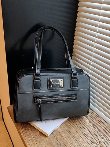 Vintage PU Leder Schultertasche Für Damen Koreanischer Stil Kontrastnähte Große Kapazität Tragetasche Pendler Büro Tasche