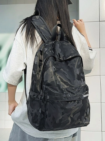 Camouflage Printed Waterproof Backpack Large Capacity Schoolbag For Junior High University Students Nylon Travel Daypack