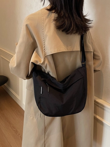 Large Capacity Pleated Nylon Crossbody Bag For Women Men Casual Minimalist Hobo Bag With Adjustable Wide Strap