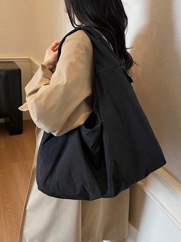 Women Large Capacity Pleated Nylon Tote Bag Minimalist Lazy Style Hobo Shoulder Bag Commuting Casual Underarm Handbag